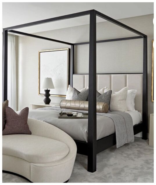 HOB Furniture Washington 4 Poster Bed, Luxury French Velvet, Cream - Size: Emperor - image 1