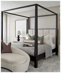 HOB Furniture Washington 4 Poster Bed, Luxury French Velvet, Cream - Size: Emperor