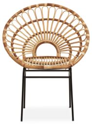 Orsina Rattan Round Petal Chair with Black Metal Legs, Rattan Dining Chair in Natural - thumbnail 1