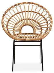 Orsina Rattan Round Petal Chair with Black Metal Legs, Rattan Dining Chair in Natural - thumbnail 6