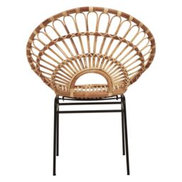 Orsina Rattan Round Petal Chair with Black Metal Legs, Rattan Dining Chair in Natural - thumbnail 2