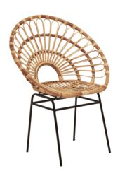 Orsina Rattan Round Petal Chair with Black Metal Legs, Rattan Dining Chair in Natural - thumbnail 4