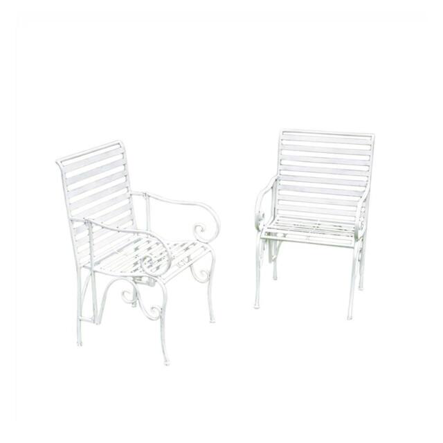 Melody Maison Set Of 2 Ornate Metal Distressed White Garden Chairs - 55cm X 92cm - Size: 55 cm X 92 cm - image 1