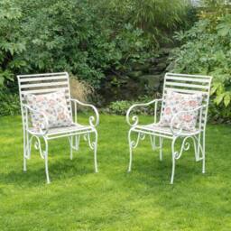 Melody Maison Set Of 2 Ornate Metal Distressed White Garden Chairs - 55cm X 92cm - Size: 55 cm X 92 cm - thumbnail 5