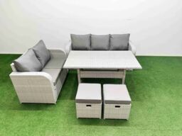 Fimous 7 Seater PE Rattan Wicker Garden Furniture Patio Conservatory Sofa Set with Rectangular Dining Table 3 Seater Sofa Love Sofa 2 Stools - thumbnail 2