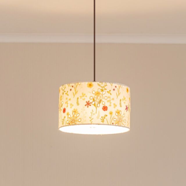 ValueLights Flora Delicate Flower Embroidered Fabric Drum Lamp Shade with LED Bulb - Size: 10 inches