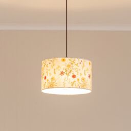 ValueLights Flora Delicate Flower Embroidered Fabric Drum Lamp Shade with LED Bulb - Size: 10 inches - thumbnail 1