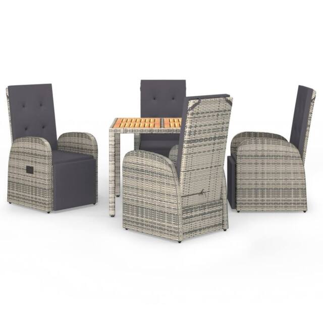 Berkfield Home 5 Piece Garden Dining Set Grey Poly Rattan&Solid Wood Acacia - image 1