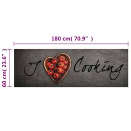 Berkfield Home Kitchen Rug Washable Cooking Text 60x180 cm Velvet in Grey - thumbnail 5