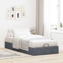 Berkfield Home Ottoman Bed Frame No Mattress Dark Grey Single Velvet - thumbnail 3