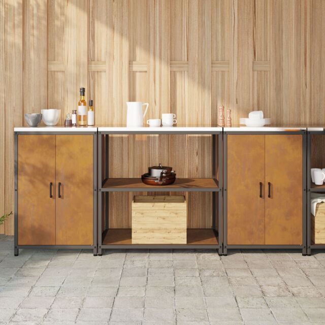 Berkfield Home Kitchen Storage Set with Shelf with Storage with Door 3 pcs Rusty 210 x 50 x 92 cm in Brown - image 1