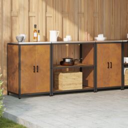 Berkfield Home Kitchen Storage Set with Shelf with Storage with Door 3 pcs Rusty 210 x 50 x 92 cm in Brown - thumbnail 4