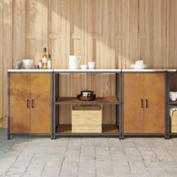 Berkfield Home Kitchen Storage Set with Shelf with Storage with Door 3 pcs Rusty 210 x 50 x 92 cm in Brown - thumbnail 1