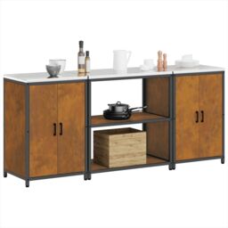 Berkfield Home Kitchen Storage Set with Shelf with Storage with Door 3 pcs Rusty 210 x 50 x 92 cm in Brown - thumbnail 3