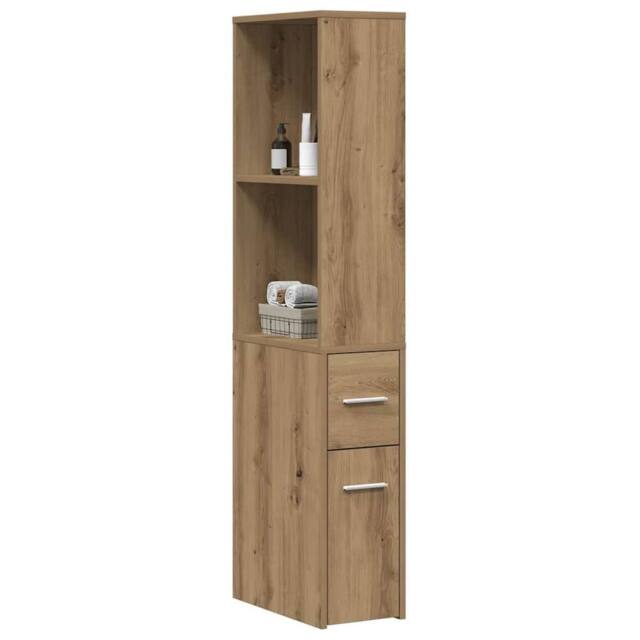 Berkfield Home Narrow Bathroom Cupboard with Wheels Artisian Oak Engineered Wood in Brown - image 1