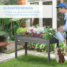 OUTSUNNY Garden Wooden Planter Flower Raised Bed, Dark Grey - thumbnail 5