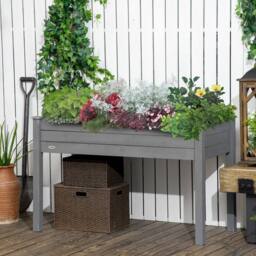 OUTSUNNY Garden Wooden Planter Flower Raised Bed, Dark Grey