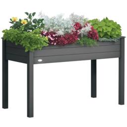 OUTSUNNY Garden Wooden Planter Flower Raised Bed, Dark Grey - thumbnail 2