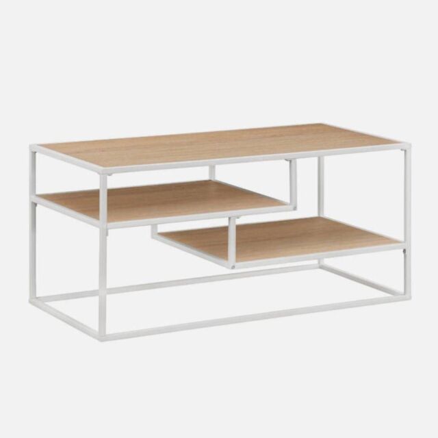 EONLION Modern Tiered Metal & Wood Coffee Table in Light Oak - Size: B - image 1