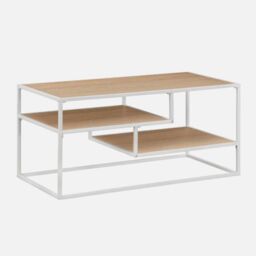 EONLION Modern Tiered Metal & Wood Coffee Table in Light Oak - Size: B - thumbnail 1