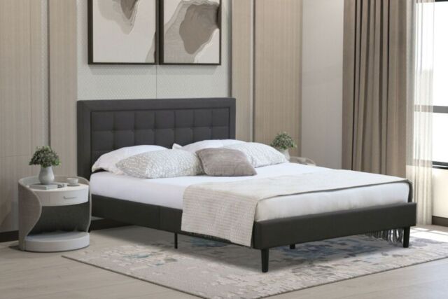 Comfy Living Ltd Fabric Bedframe With Buttoned Headboard in Dark Grey - Size: King - image 1