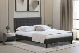 Comfy Living Ltd Fabric Bedframe With Buttoned Headboard in Dark Grey - Size: King - thumbnail 1