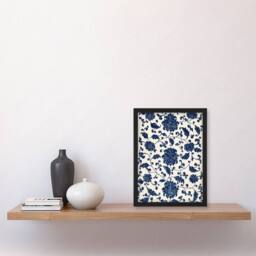 Artery8 Owen Jones Elegant Blue Flower Textile Motif Framed Wall Art Print - Size: A4 - thumbnail 4