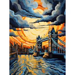 "Artery8 Wall Art Print London Tower Bridge Dramatic Sunset Vibrant Artwork Blue Orange River Thames England Cloudy Sky Poster - Size: W24"" x H32""" - thumbnail 1