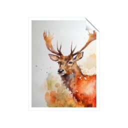 "Warren Reed - Designer Majestic Stag Watercolour Unframed Art Print - Size: W24"" x H36""" - thumbnail 1