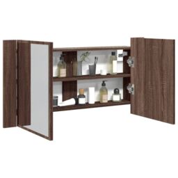 Berkfield Home LED Bathroom Mirror Cabinet Brown Oak 90x12x45 cm Acrylic - Size: 90 x 12 x 45 cm
