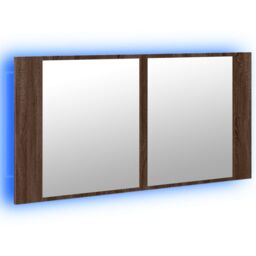 Berkfield Home LED Bathroom Mirror Cabinet Brown Oak 90x12x45 cm Acrylic - Size: 90 x 12 x 45 cm - thumbnail 5