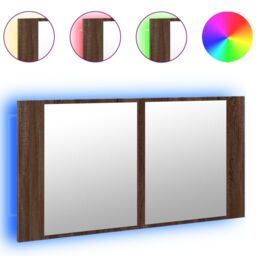 Berkfield Home LED Bathroom Mirror Cabinet Brown Oak 90x12x45 cm Acrylic - Size: 90 x 12 x 45 cm - thumbnail 2