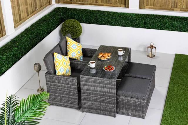Thats Furniture Cube Rattan Bistro Table & Chairs Set 2 - 4 Seater in Grey - image 1