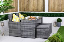 Thats Furniture Cube Rattan Bistro Table & Chairs Set 2 - 4 Seater in Grey - thumbnail 2