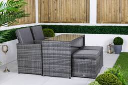 Thats Furniture Cube Rattan Bistro Table & Chairs Set 2 - 4 Seater in Grey - thumbnail 4
