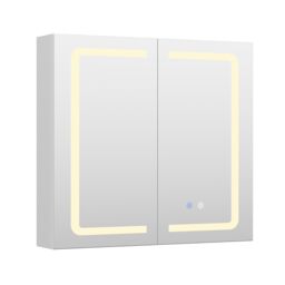 Living and Home Double-Door Bathroom Mirror Cabinet with LED Lighting in Silver - thumbnail 6