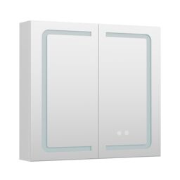 Living and Home Double-Door Bathroom Mirror Cabinet with LED Lighting in Silver - thumbnail 7