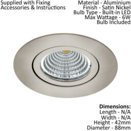 Loops 2 PACK Wall / Ceiling Flush Round Downlight Satin Nickel Spotlight 6W LED in Metallics - thumbnail 2