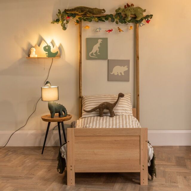 ValueLights Kids Green & Grey Dinosaur Design Plug in Wall Light with Shelf - image 1