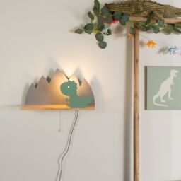 ValueLights Kids Green & Grey Dinosaur Design Plug in Wall Light with Shelf - thumbnail 3