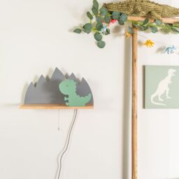 ValueLights Kids Green & Grey Dinosaur Design Plug in Wall Light with Shelf - thumbnail 4