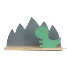 ValueLights Kids Green & Grey Dinosaur Design Plug in Wall Light with Shelf - thumbnail 2