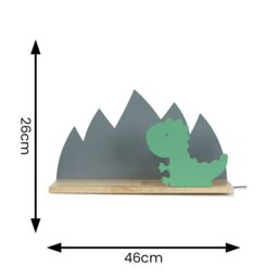 ValueLights Kids Green & Grey Dinosaur Design Plug in Wall Light with Shelf - thumbnail 6