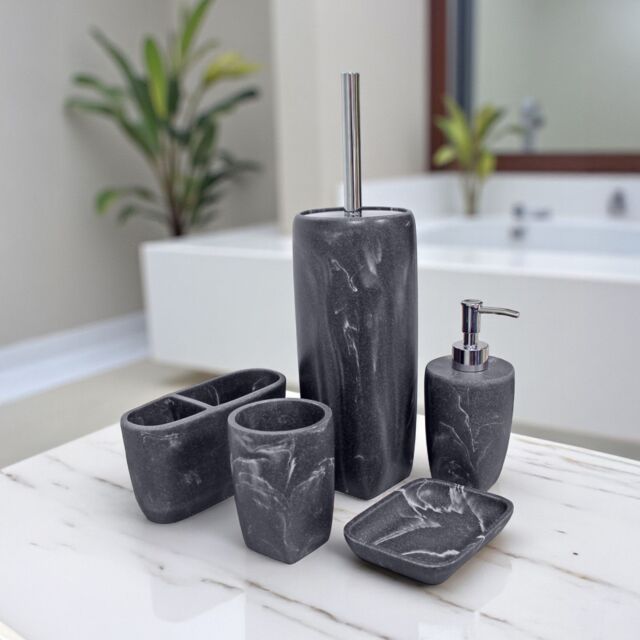 Showerdrape Octavia Grey Marble & Chrome 5 Piece Bathroom Accessory Set - image 1