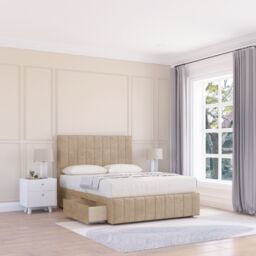 "Sloomy California Divan Bed Base Slate Naples 2 Drawers 12"" Footboard & 54"" Floor Standing Headboard in Cream - Size: Double" - thumbnail 1