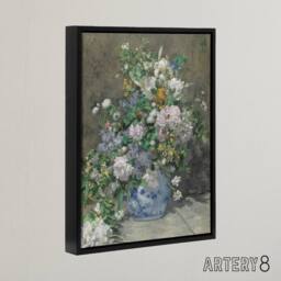 "Artery8 Spring Bouquet in Vase Renoir Vintage Black Framed Canvas Wall Art in Grey - Size: W12"" x H16""" - thumbnail 2
