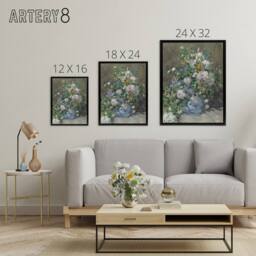 "Artery8 Spring Bouquet in Vase Renoir Vintage Black Framed Canvas Wall Art in Grey - Size: W12"" x H16""" - thumbnail 4