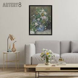 "Artery8 Spring Bouquet in Vase Renoir Vintage Black Framed Canvas Wall Art in Grey - Size: W12"" x H16""" - thumbnail 3