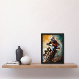 Artery8 Motocross Race Driver Sport Action Shot Painting Artwork Framed Wall Art Print A4 in Black - thumbnail 2