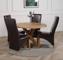Thats Furniture Oregon Round Oak Dining Table & 4 Lola Leather Chairs in Brown - thumbnail 2